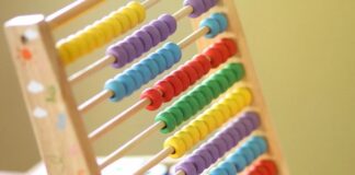 A colored abacus similar to those used by children to learn to count