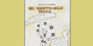 Disegno raffigurante un giocoliere. Ai lati ci sono 2 vignette e in alto è scritto in stampatello Angela Giordano. Il rispetto delle regole